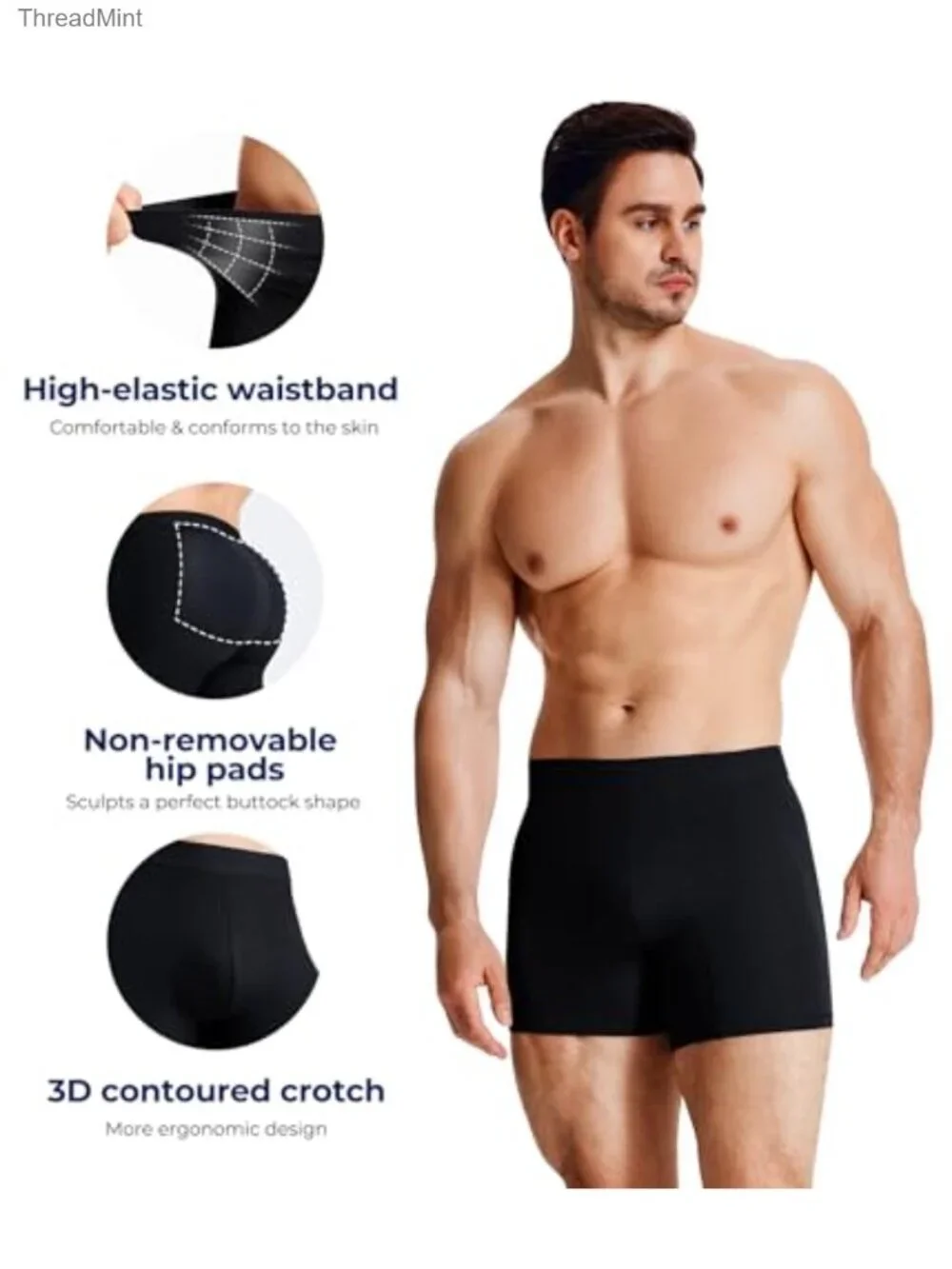 Men's Padded Boxer Briefs Tummy Control Shapewear Butt Lifter